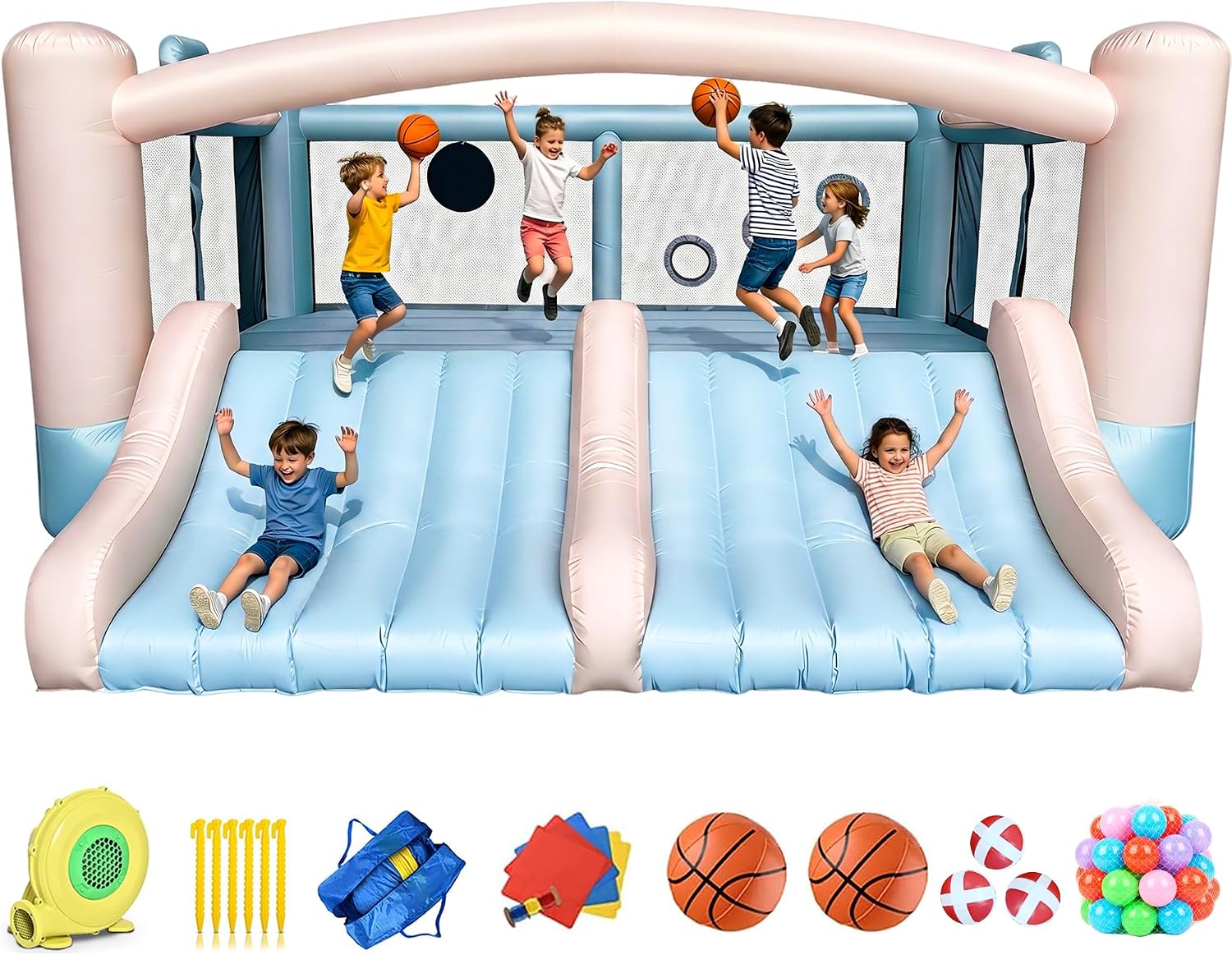 Basketball Hoop Outdoor - 8-in-1 대형 에어바운스, 슬라이드, 농구대, 다트