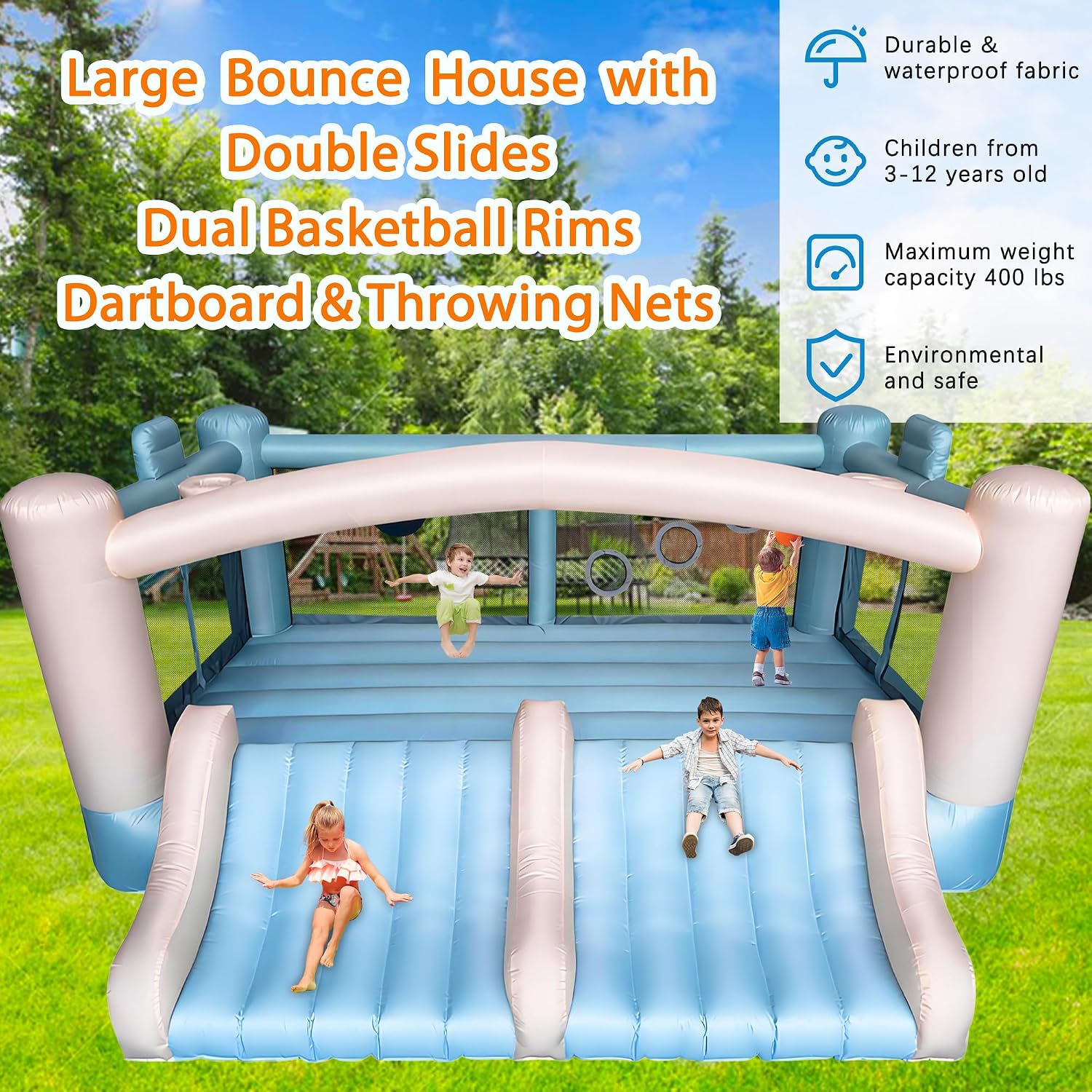 8-in-1 대형 에어바운스, 슬라이드, 농구대, 다트 - Basketball Hoop Outdoor 리뷰 및 가격