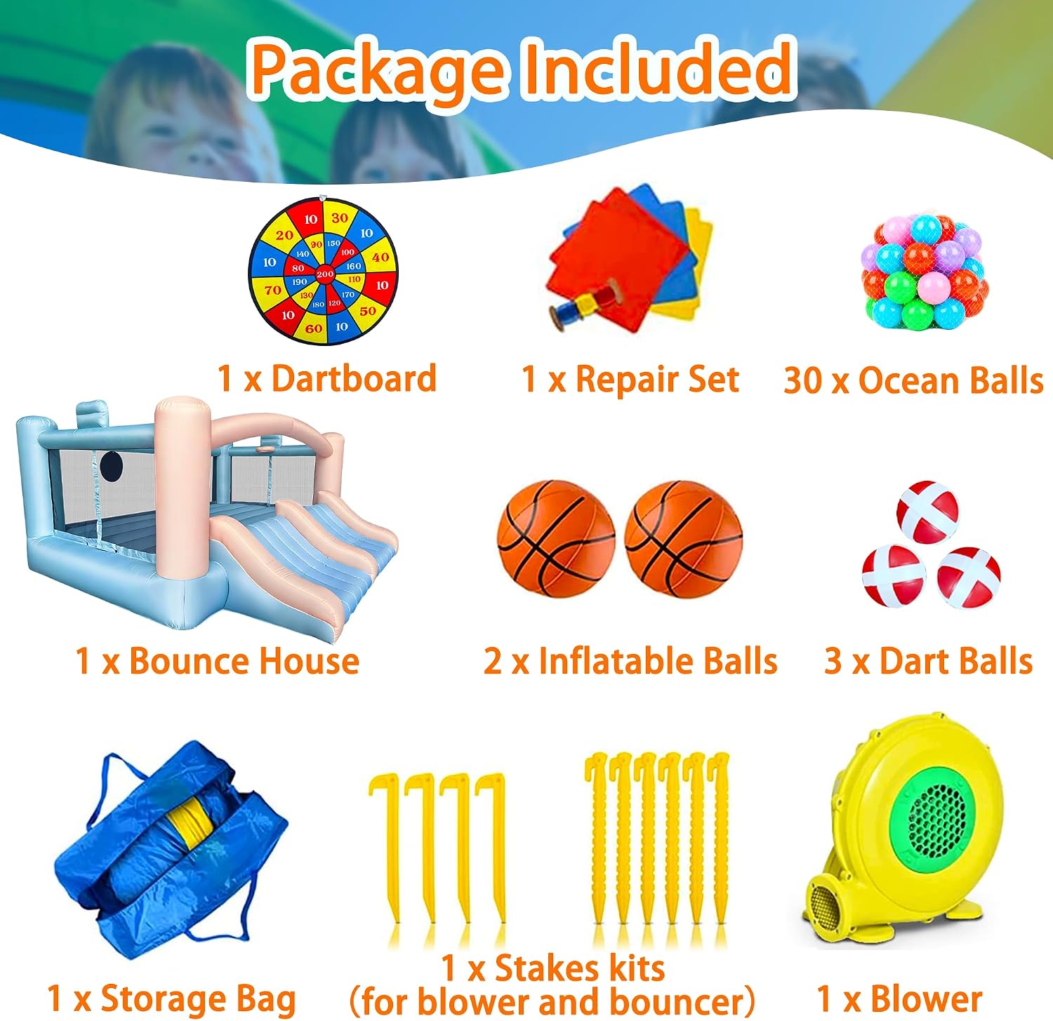 8-in-1 대형 에어바운스, 슬라이드, 농구대, 다트 - Basketball Hoop Outdoor 리뷰 및 가격